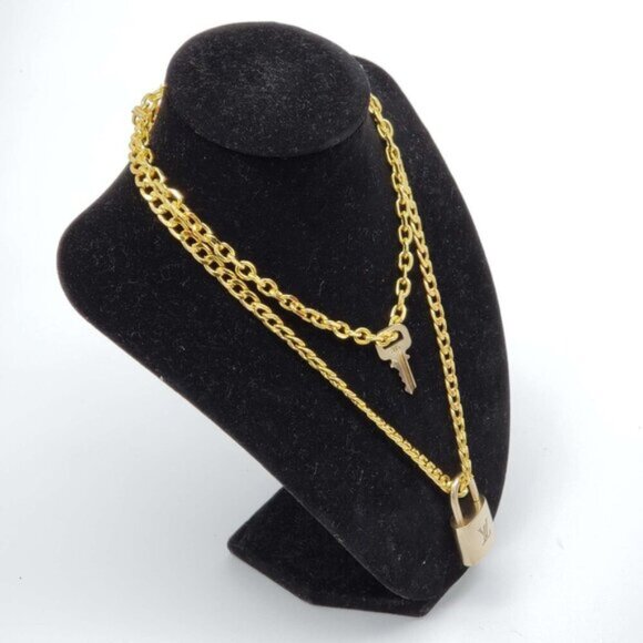 Authentic Louis Vuitton Lock & Key w/ 18k Gold Plated Chain Necklace - Picture 2 of 11